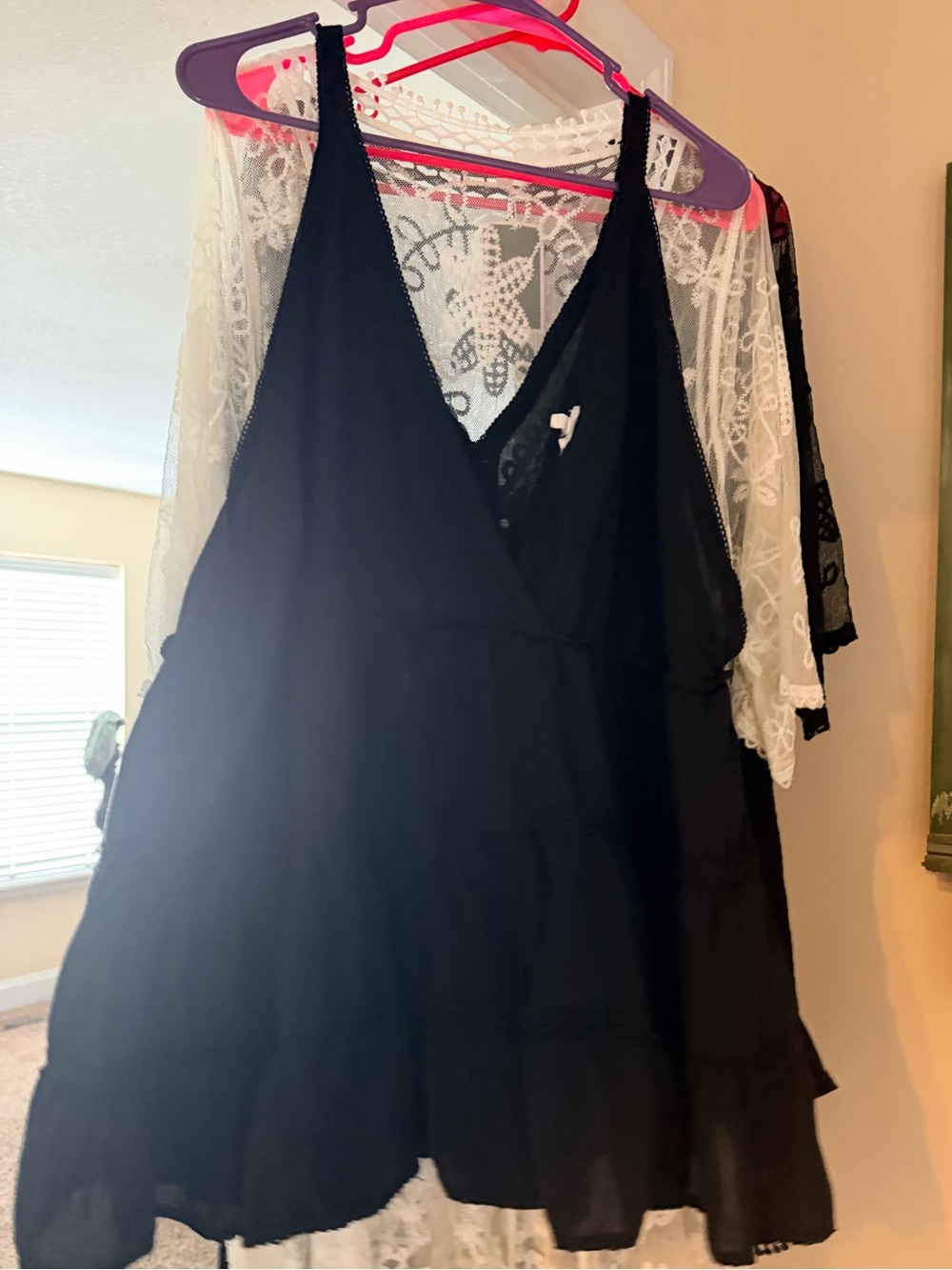 aerie Black V-Neck Tiered Mini Dress